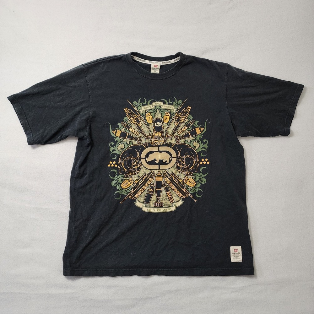 Vintage Y2k Ecko Unltd T Shirt Mens 2XL Black Military Jesse Pinkman Skater Army